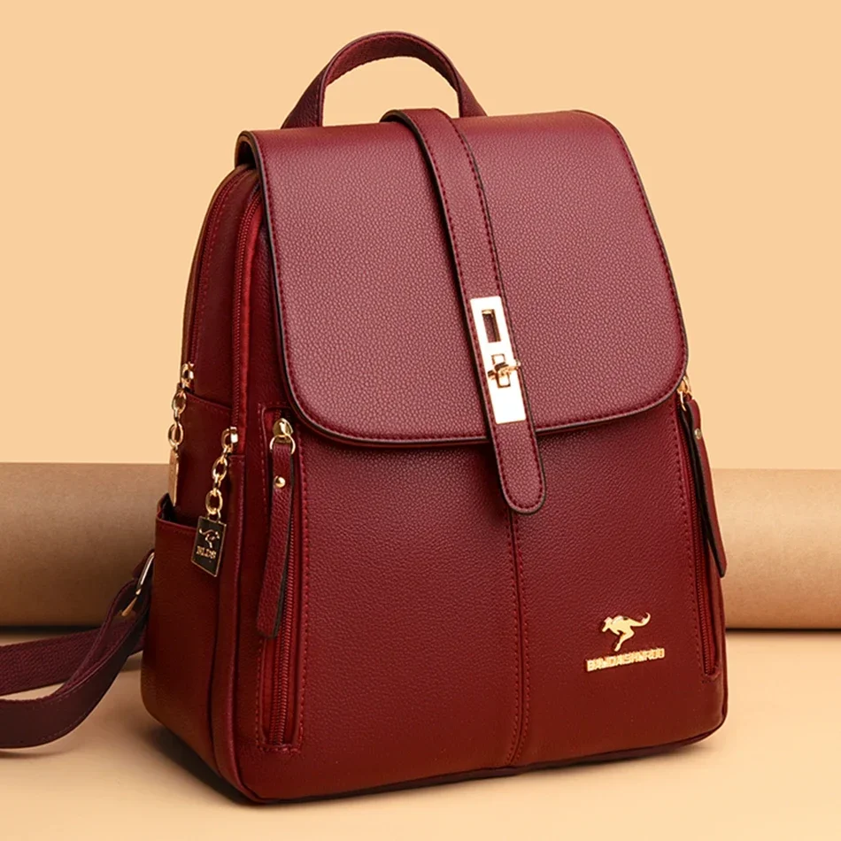 Leather Backpack Vintage - Damski skórzany plecak o dużej pojemności,